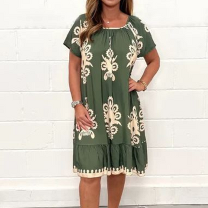 Robe Femme Mi-Longue - Coupe Évasée - Manches Courtes - Col Rond - Style Décontracté