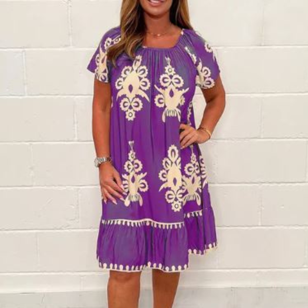 Robe Femme Mi-Longue - Coupe Évasée - Manches Courtes - Col Rond - Style Décontracté