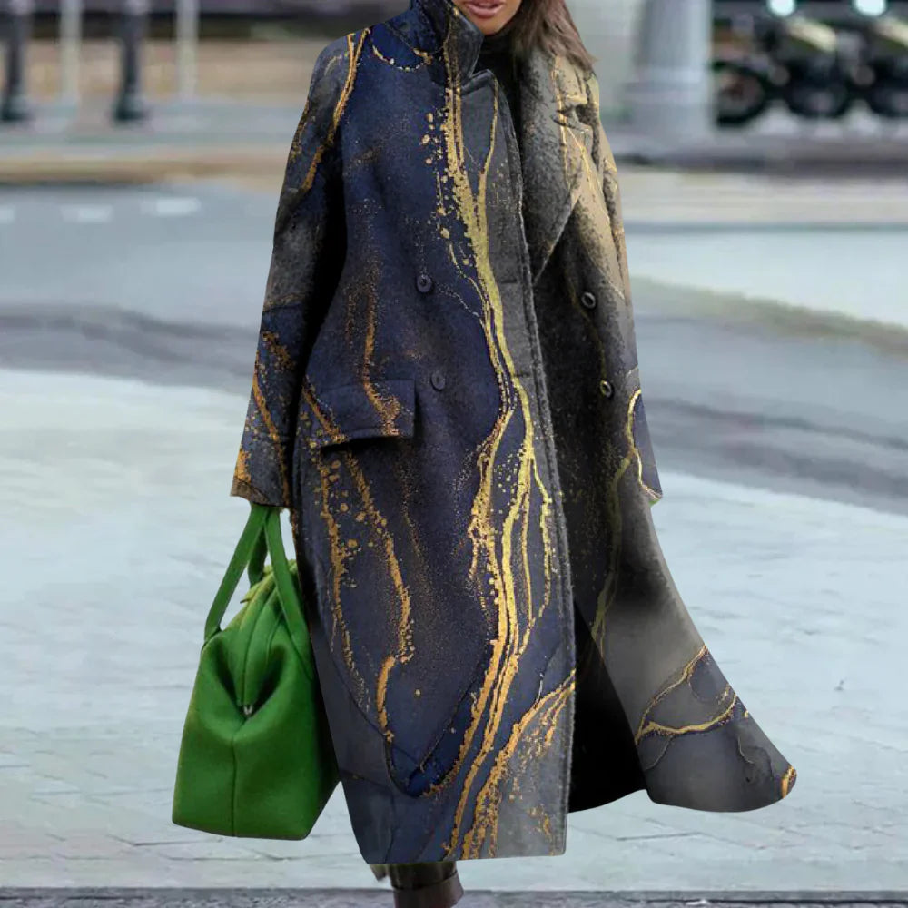 Manteau femme – Laine mélangée – Coupe oversize – Longueur maxi – Motif abstrait