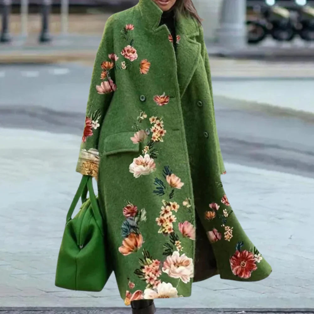 Manteau femme – Laine mélangée – Coupe oversize – Longueur maxi – Motif abstrait