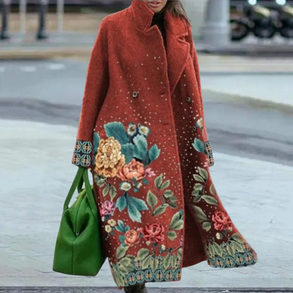 Manteau femme – Laine mélangée – Coupe oversize – Longueur maxi – Motif abstrait