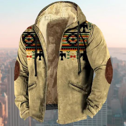 Veste à capuche homme – Coupe regular – Effet daim – Motif géométrique – Zip frontal