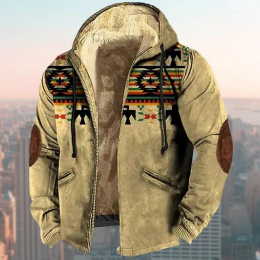 Veste à capuche homme – Coupe regular – Effet daim – Motif géométrique – Zip frontal
