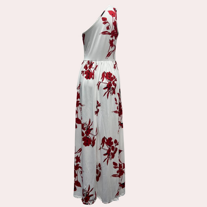 Robe Maxi Femme - Épaule Dénudée - Taille Cintrée - Fente Haute Élégante
