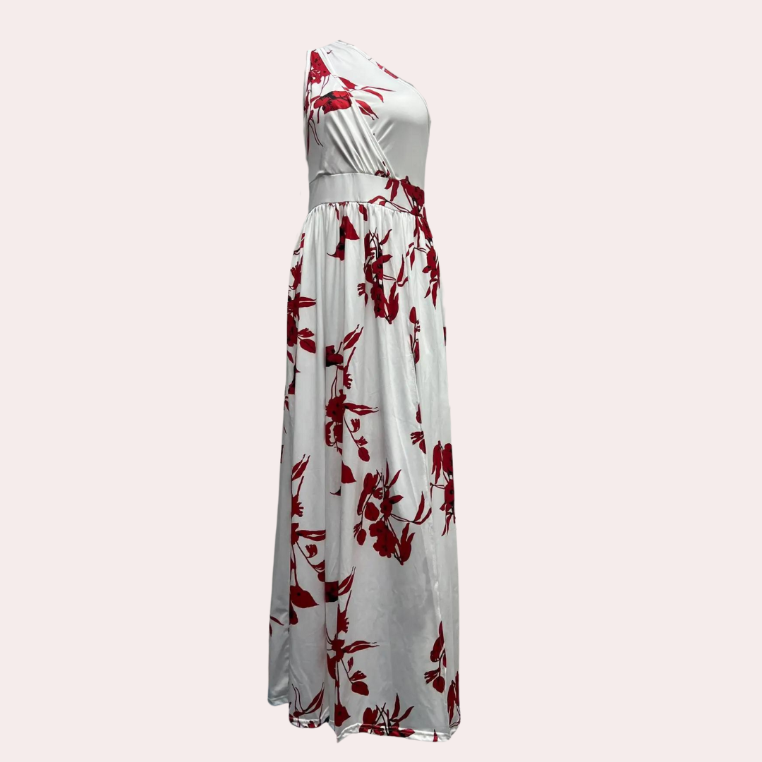 Robe Maxi Femme - Épaule Dénudée - Taille Cintrée - Fente Haute Élégante