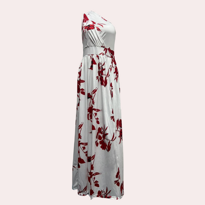 Robe Maxi Femme - Épaule Dénudée - Taille Cintrée - Fente Haute Élégante