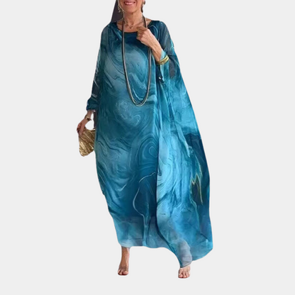 Robe Kaftan Femme – Coupe Ample Fluide – Manches Longues – Col Rond Élégant