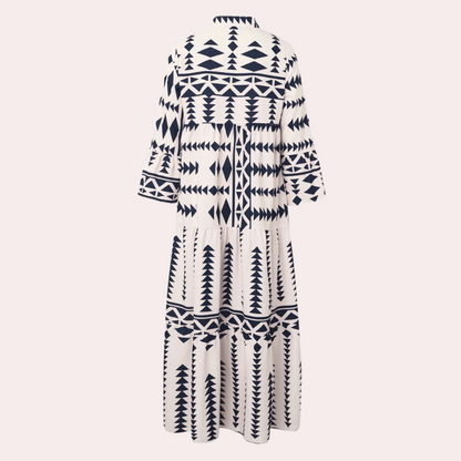 Robe Maxi Femme – Tissu Léger – Manches Longues – Col V Boutonné – Style Décontracté