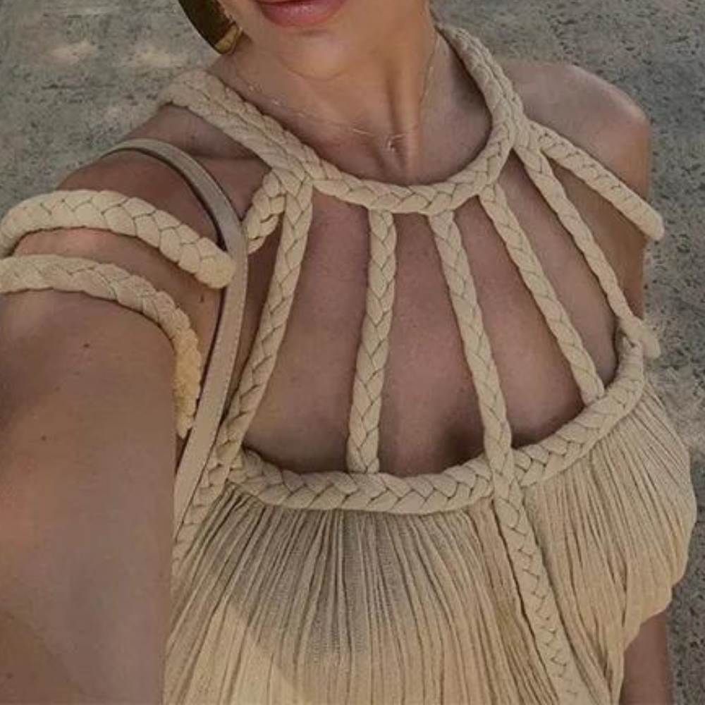 Robe Longue Femme – Dos Nu à Bretelles Tressées – Coupe Fluide et Légère