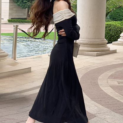 Robe Maxi Femme - Épaules Dénudées - Manches Longues - Élégante et Fluide