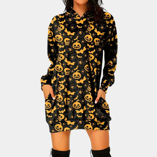 Robe Sweat à Capuche Femme - Coupe Ample - Manches Longues - Motifs Halloween