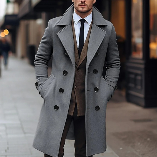 Manteau homme – Coupe ajustée – Laine mélangée – Croisé – Longueur genou formel