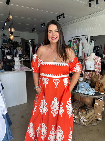 Robe Longue Femme - Épaules Dénudées - Manches Courtes Bouffantes - Fluide et Élégante