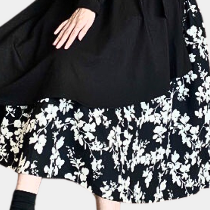 Robe Femme Élégante - Manches Longues - Col Classique - Jupe Asymétrique Fluide