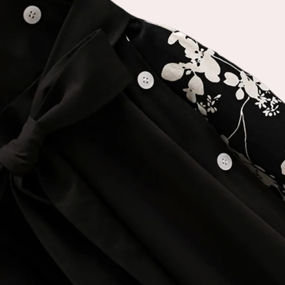 Robe Femme Élégante - Manches Longues - Col Classique - Jupe Asymétrique Fluide