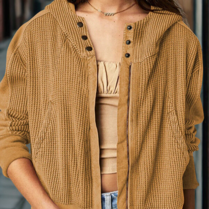 Femme Sweat à Capuche - Maille Gaufrée - Manches Longues - Coupe Courte