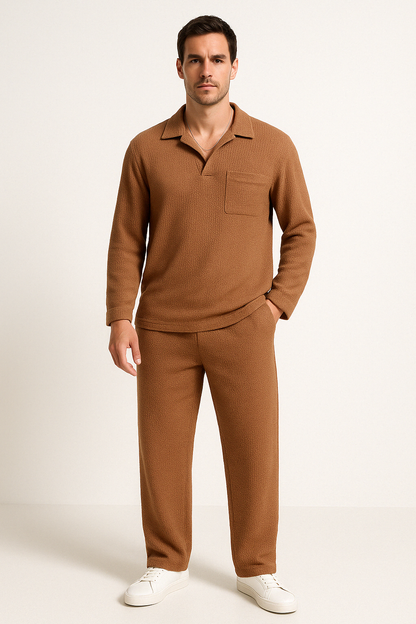 Ensemble de détente homme – Coupe décontractée – Tissu doux texturé – Manches longues