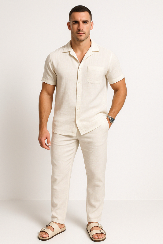 Ensemble Homme Chemise et Pantalon – Coton Léger – Coupe Décontractée – Manches Courtes