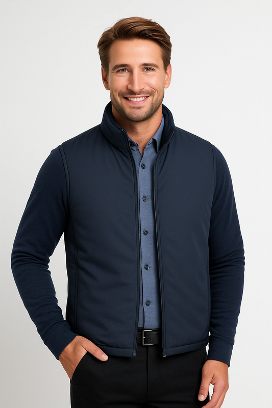 Gilet sans manches homme – Coupe slim matelassé – Léger isolant à col montant