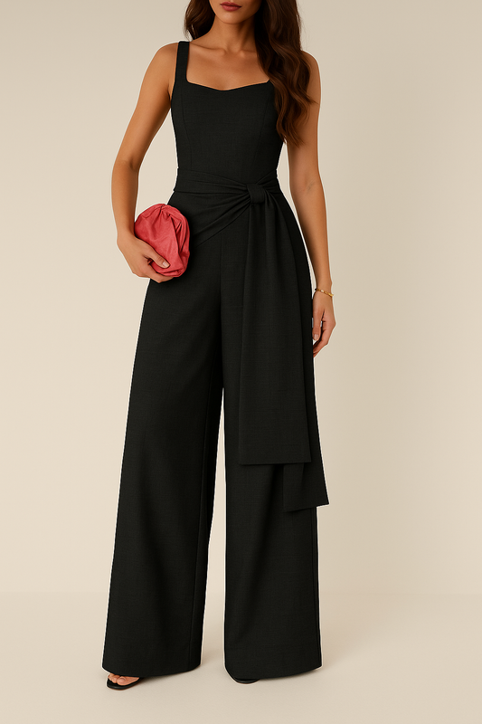 Combinaison femme – Lin léger – Sans manches – Taille ajustable – Jambe large fluide