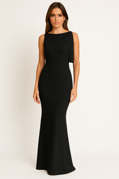 Robe Femme Épaule Dénudée – Coupe Ajustée – Longueur Maxi – Tissu Satiné Élégant