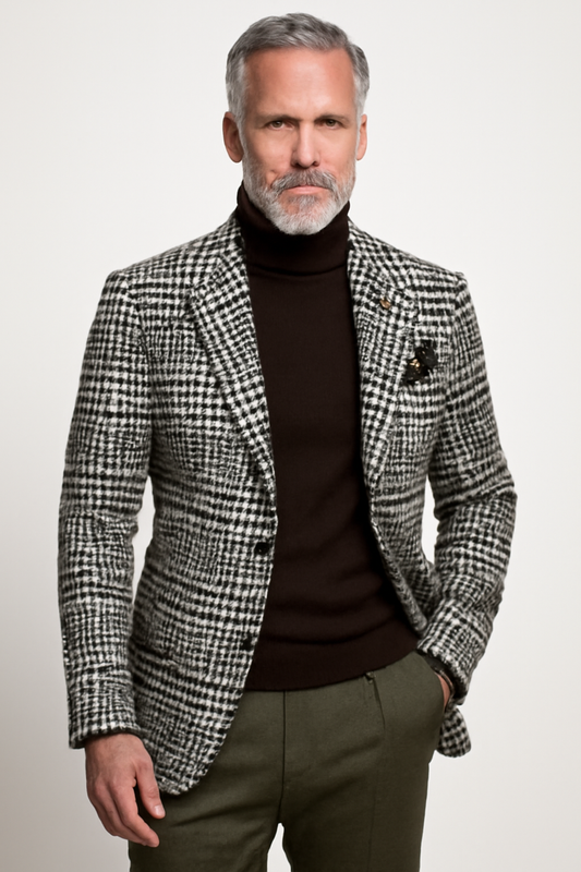 Blazer homme – Coupe slim – Laine mélangée – Motif pied-de-poule – Style habillé