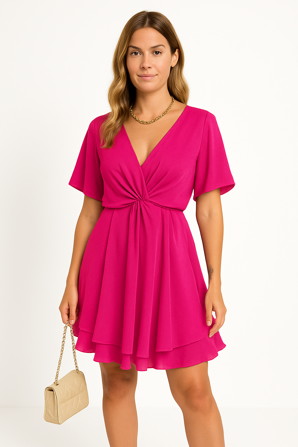 Robe femme – Coupe décontractée – Manches chauve-souris – Ourlet asymétrique élégant