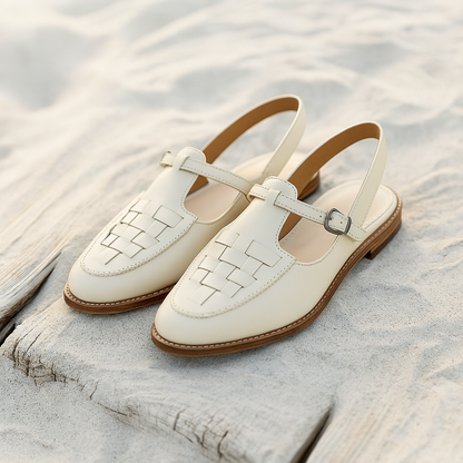 Sandales homme – Cuir véritable – Tige tressée – Bride en T – Fermeture à boucle