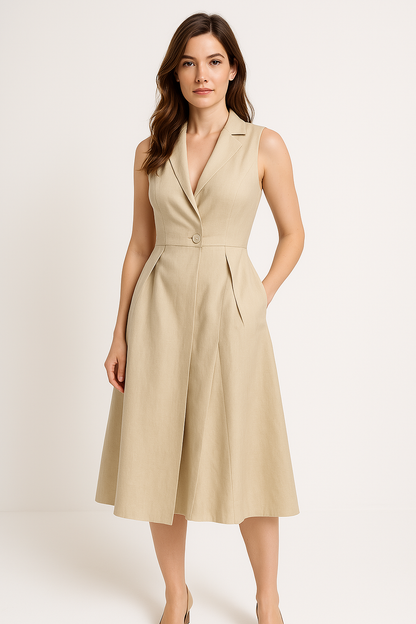 Robe midi femme – Coupe ajustée évasée – Décolleté en V – Tissu respirant doux
