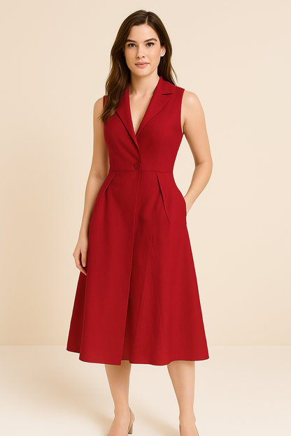 Robe midi femme – Coupe ajustée évasée – Décolleté en V – Tissu respirant doux