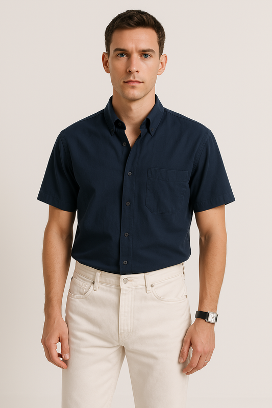 Chemise homme manches courtes – Coupe décontractée – Tissu respirant – Col classique