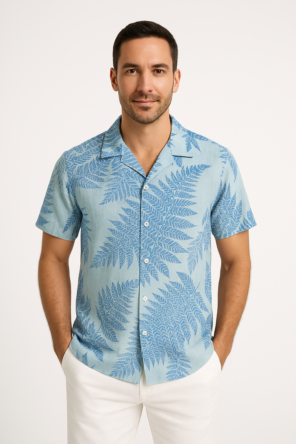 Chemise manches courtes homme – Coupe décontractée – Feuillage – Fibre respirante