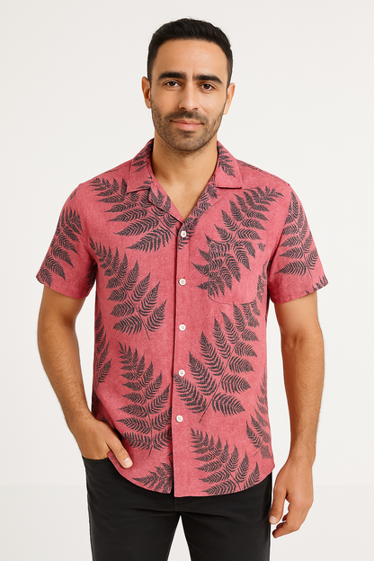 Chemise manches courtes homme – Coupe décontractée – Feuillage – Fibre respirante