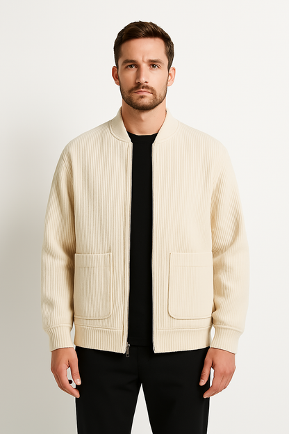 Veste homme en velours côtelé – Coupe décontractée – Col V – Fermeture zippée