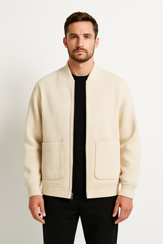 Veste homme en velours côtelé – Coupe décontractée – Col V – Fermeture zippée