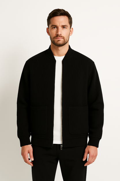 Veste homme en velours côtelé – Coupe décontractée – Col V – Fermeture zippée