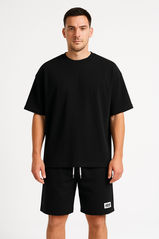 Ensemble de sport décontracté homme – Coton respirant – Coupe ample – T-shirt manches courtes et short genou