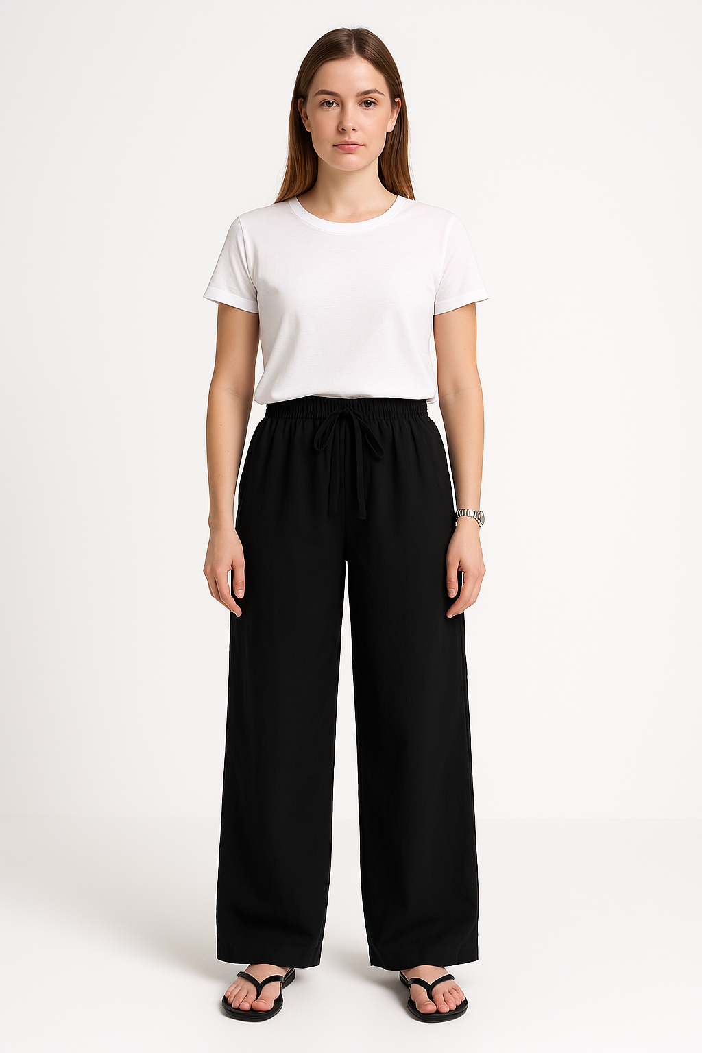 Pantalon femme large – Taille haute – Coupe fluide – Tissu doux respirant