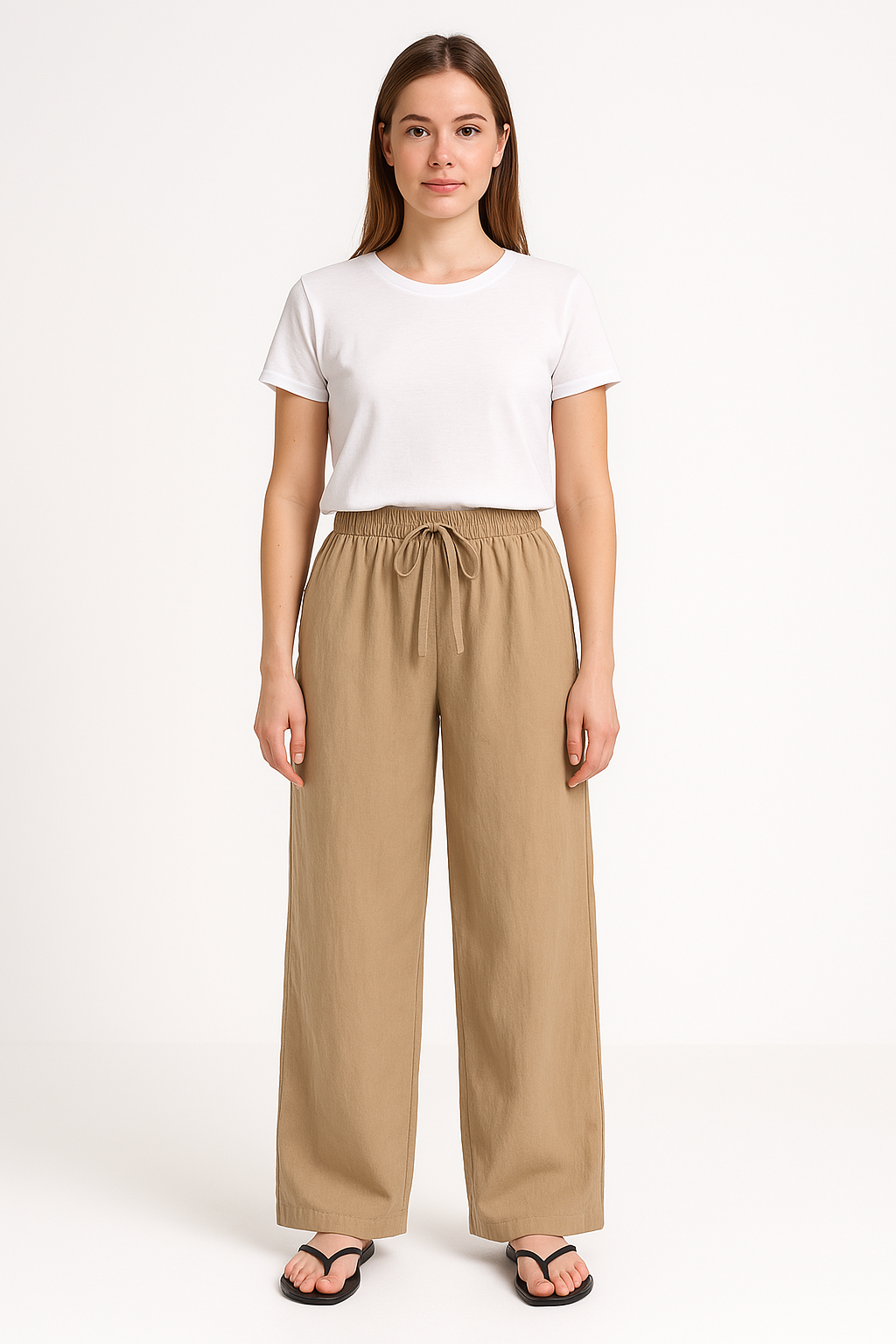 Pantalon femme large – Taille haute – Coupe fluide – Tissu doux respirant