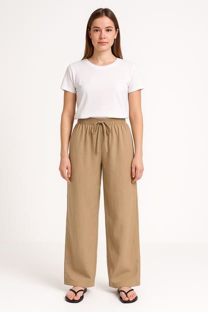 Pantalon femme large – Taille haute – Coupe fluide – Tissu doux respirant