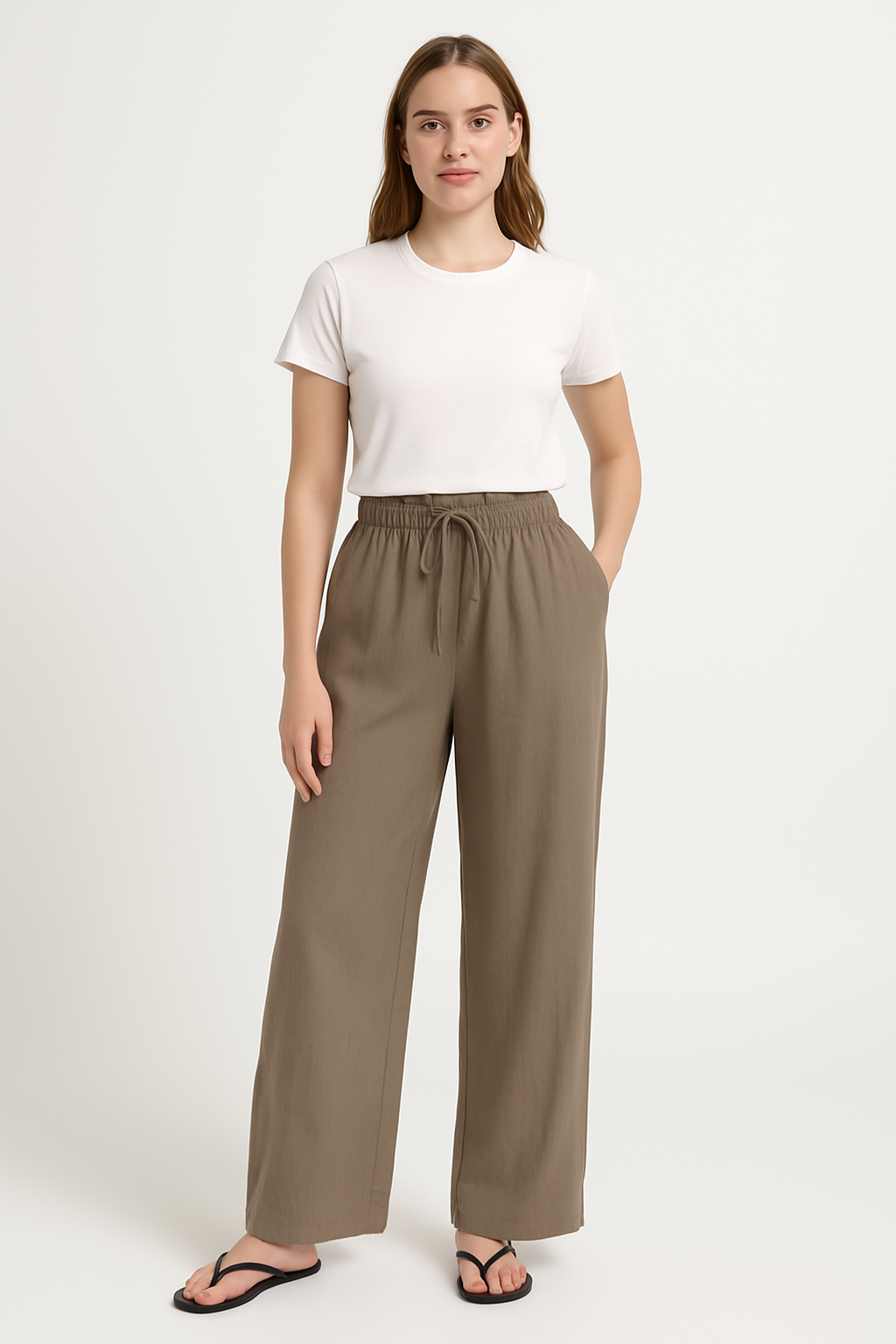Pantalon femme large – Taille haute – Coupe fluide – Tissu doux respirant