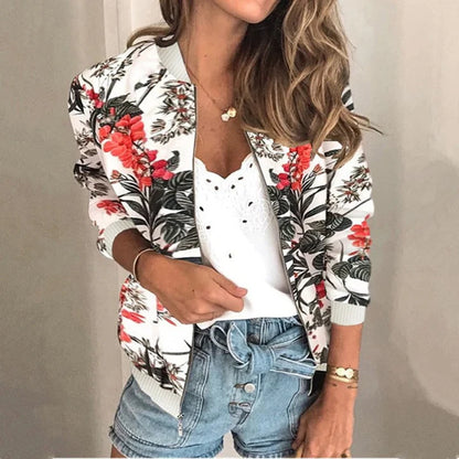 Blouson femme – Coupe décontractée – Léger – Motif fleuri – Zip frontal