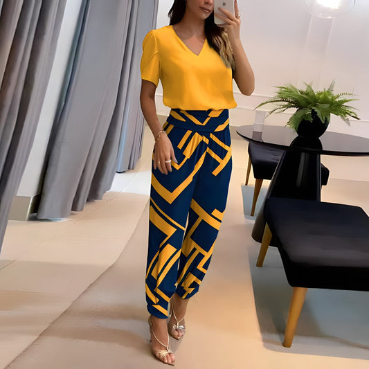 Blouse femme – Coupe décontractée – Tissu luxueux – Col en V – Manches bouffantes