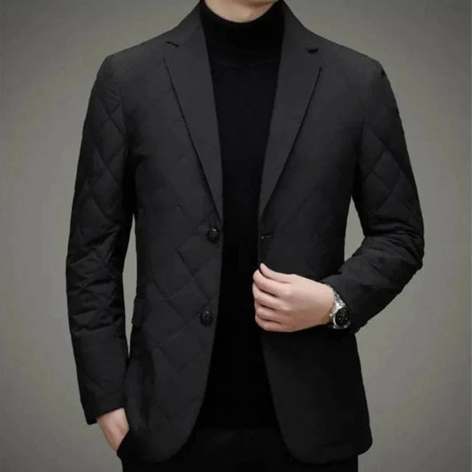Veste matelassée homme – Coupe slim – Surpiqûres losange – Fermeture à boutons – Revers classique