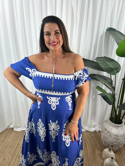 Robe Longue Femme - Épaules Dénudées - Manches Courtes Bouffantes - Fluide et Élégante