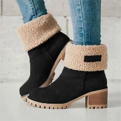 Bottines Femme - Daim Élégant - Talon Large Stable - Doublure Chaude Fausse Fourrure