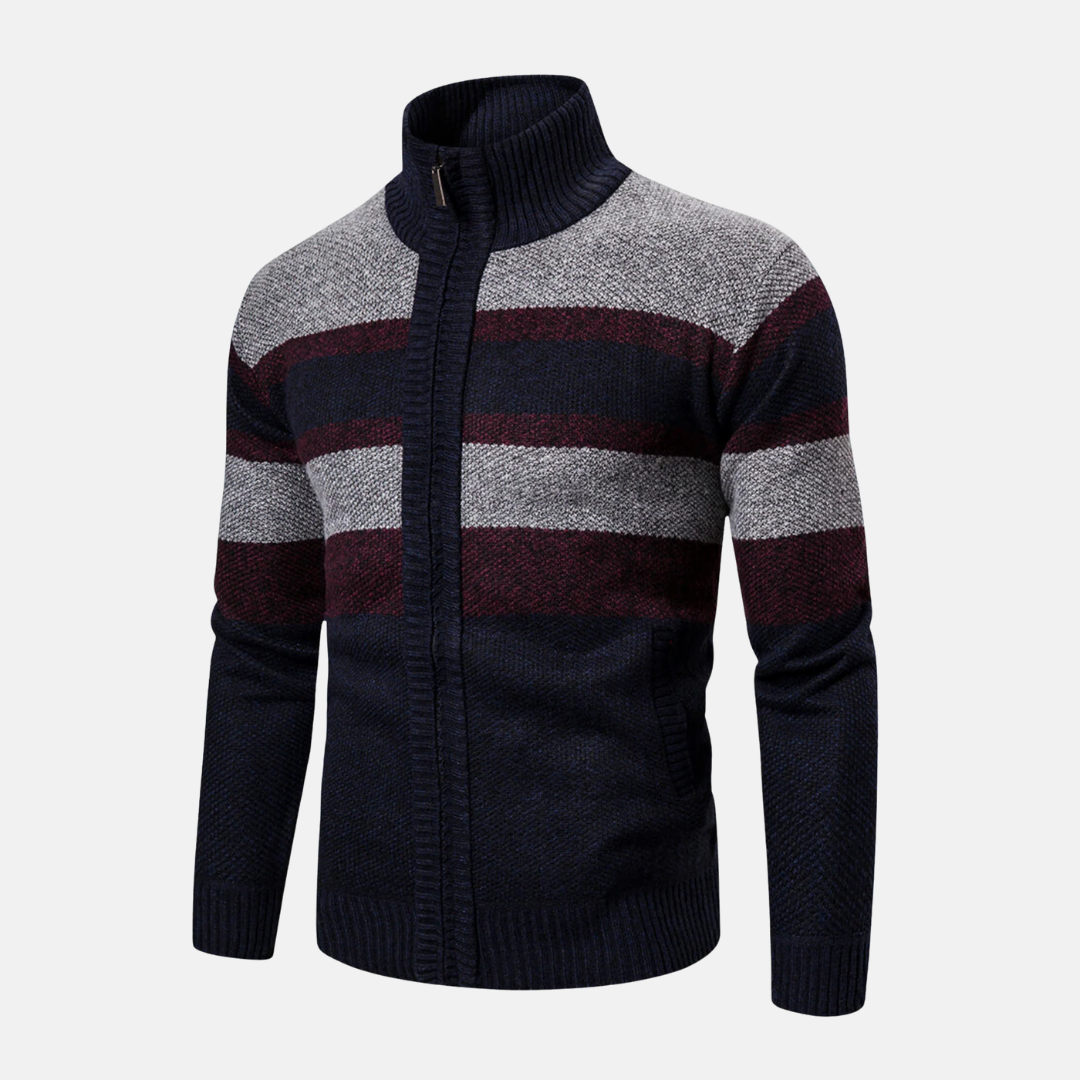 Homme Veste Tricotée - Tissu Texturé - Col montant côtelé - Manches longues