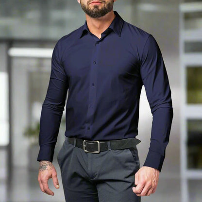 Chemise boutonnée élégante, élastique et sans repassage pour hommes
