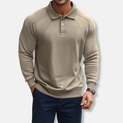 Homme Polo Manches Longues - Maille Douce - Col Polo - Manches Raglan - Coupe Décontractée