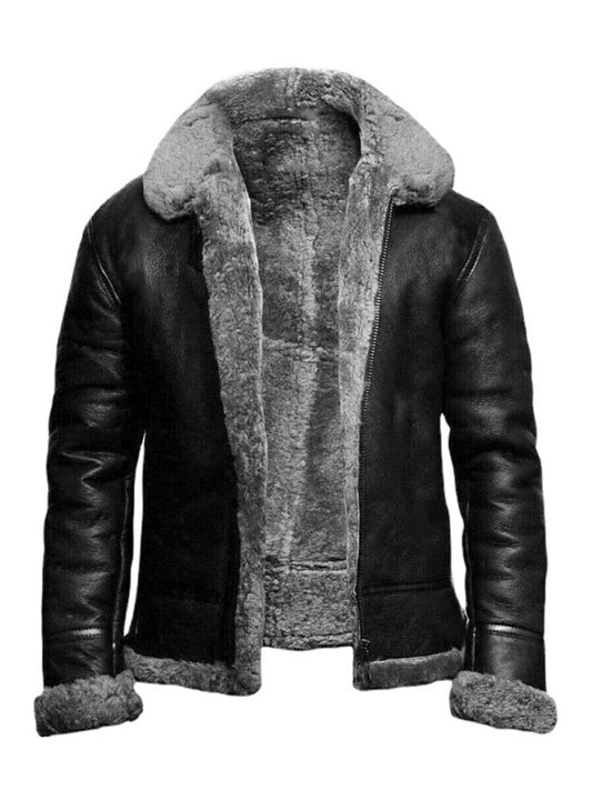 Veste homme courte – Coupe slim – Aspect cuir – Doublure effet mouton – Zip frontal